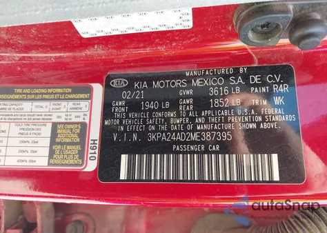 2021 Kia Rio S from USA, damaged, VIN 3KPA24AD2ME387395